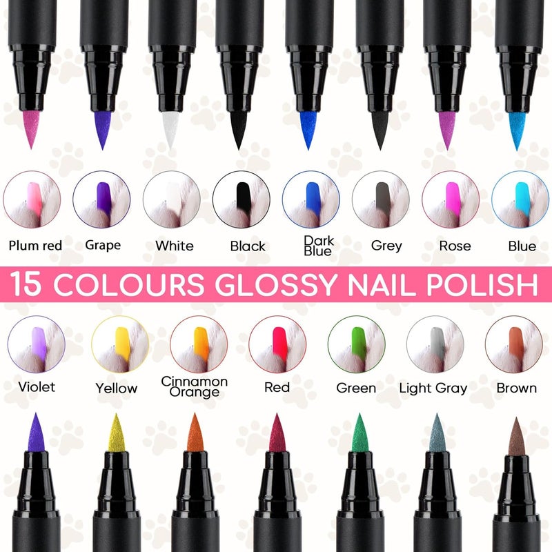 OLINGYOU 15 Colors Dog Nail Polish Pens Quick Dry, Pet Nail Polish Set for Dogs DIY Dogs Puppy Nails, Dog Safe Nail Polish Non Toxic, Odorless, Easy to Apply - Image 2